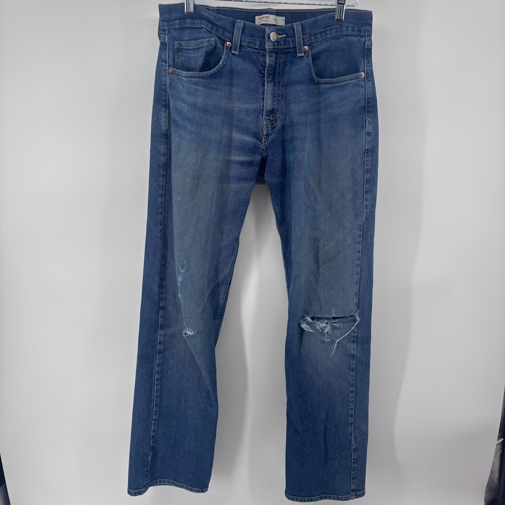 Womens Signature Levi Strauss Relaxed Fit Blue Denim Jeans Distressed Rips 32x31
